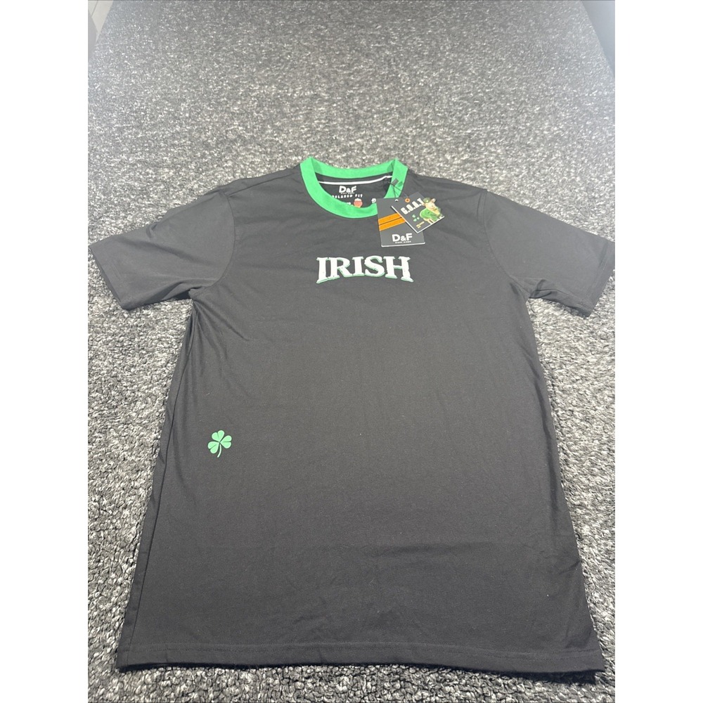 D&F Irish  Black Relaxed Fit Graphic Irish T-Shirt Mens M NWT Denim And Flower